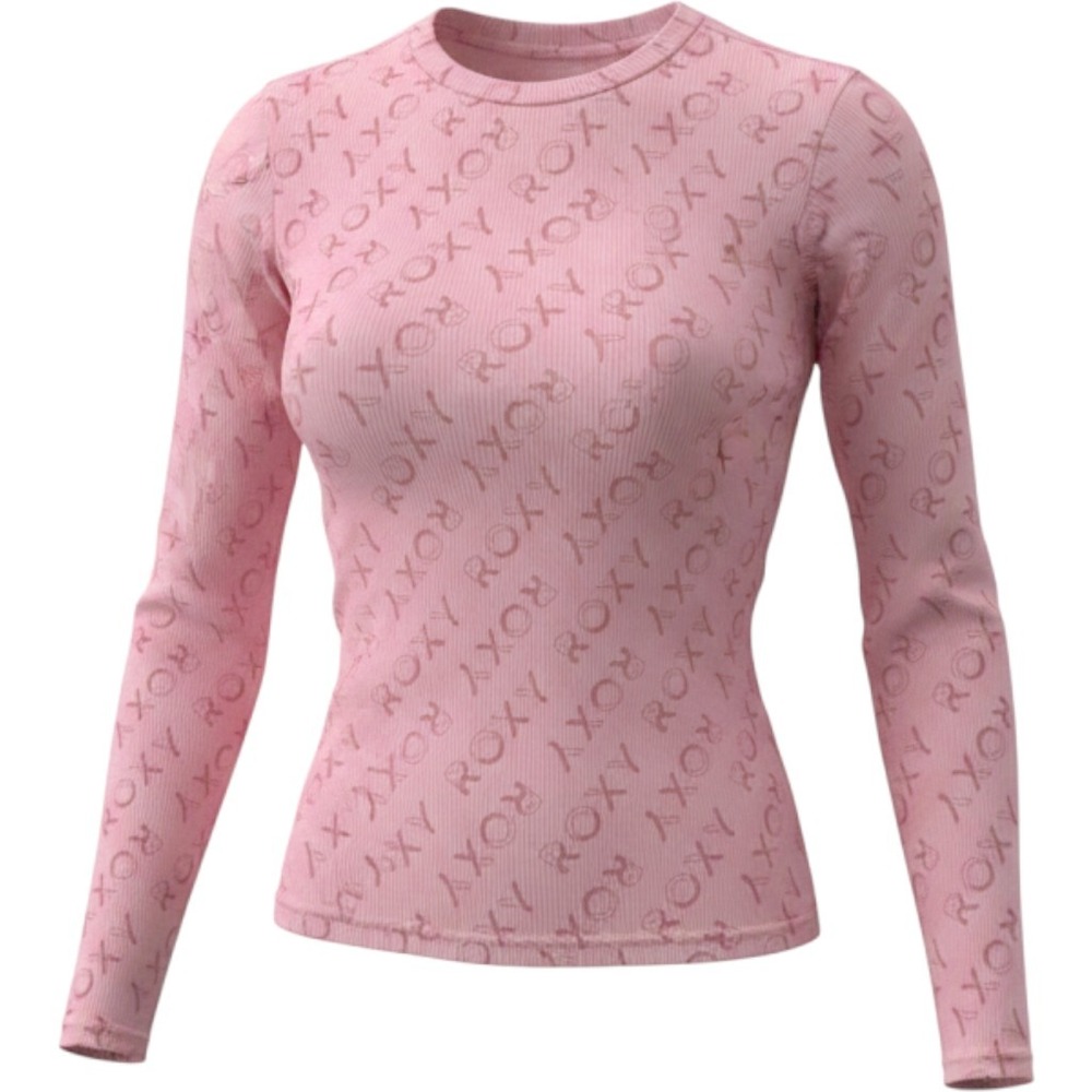 Roxy Pink Logo Print Long Sleeve Ribbed Top Women Size Small